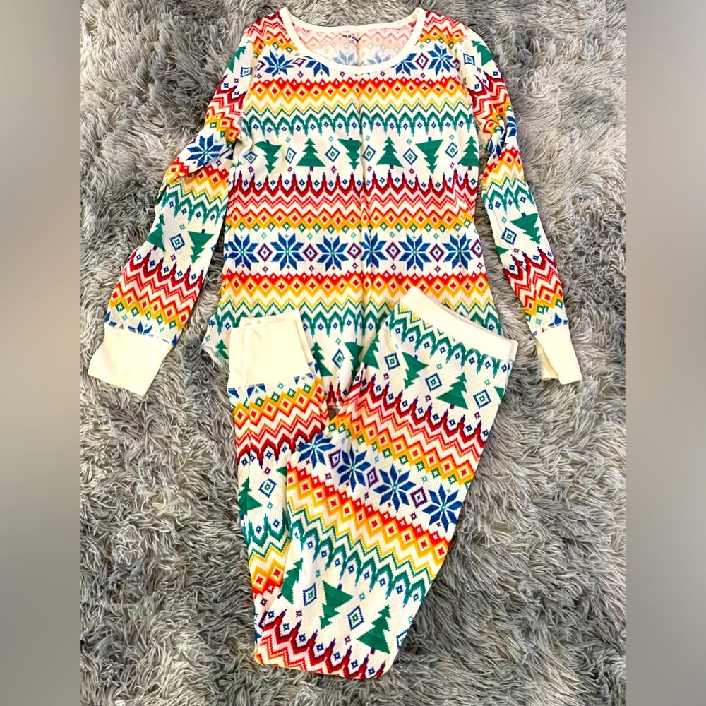 Old Navy rainbow fair isle pajamas.